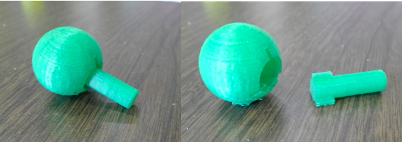 Pictures of a 3D printed sphere with its connector